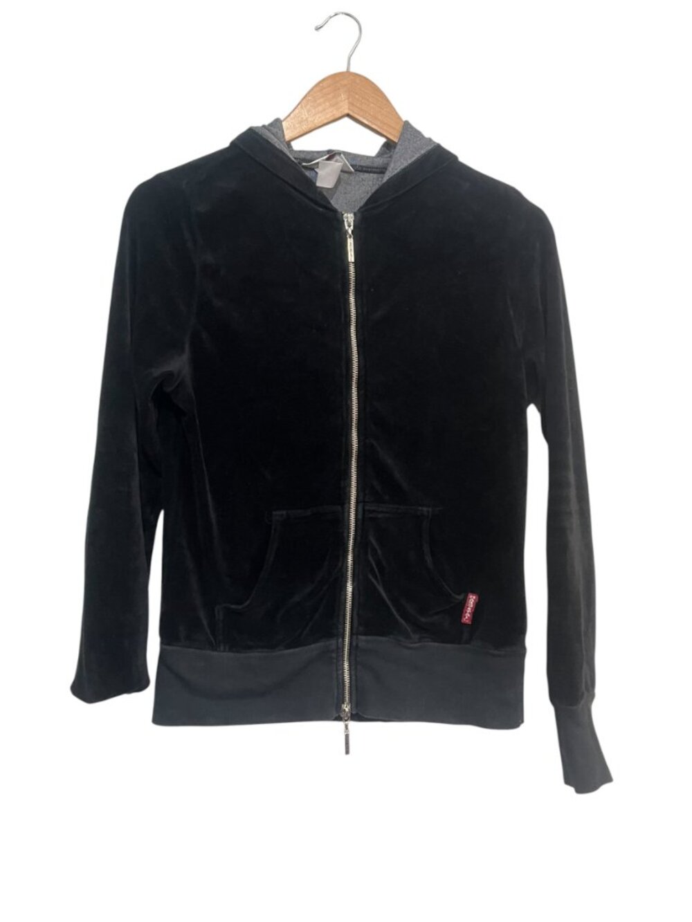 Hard Tail Black Velvet Zip-Up Hoodie with Gray Lined Hood